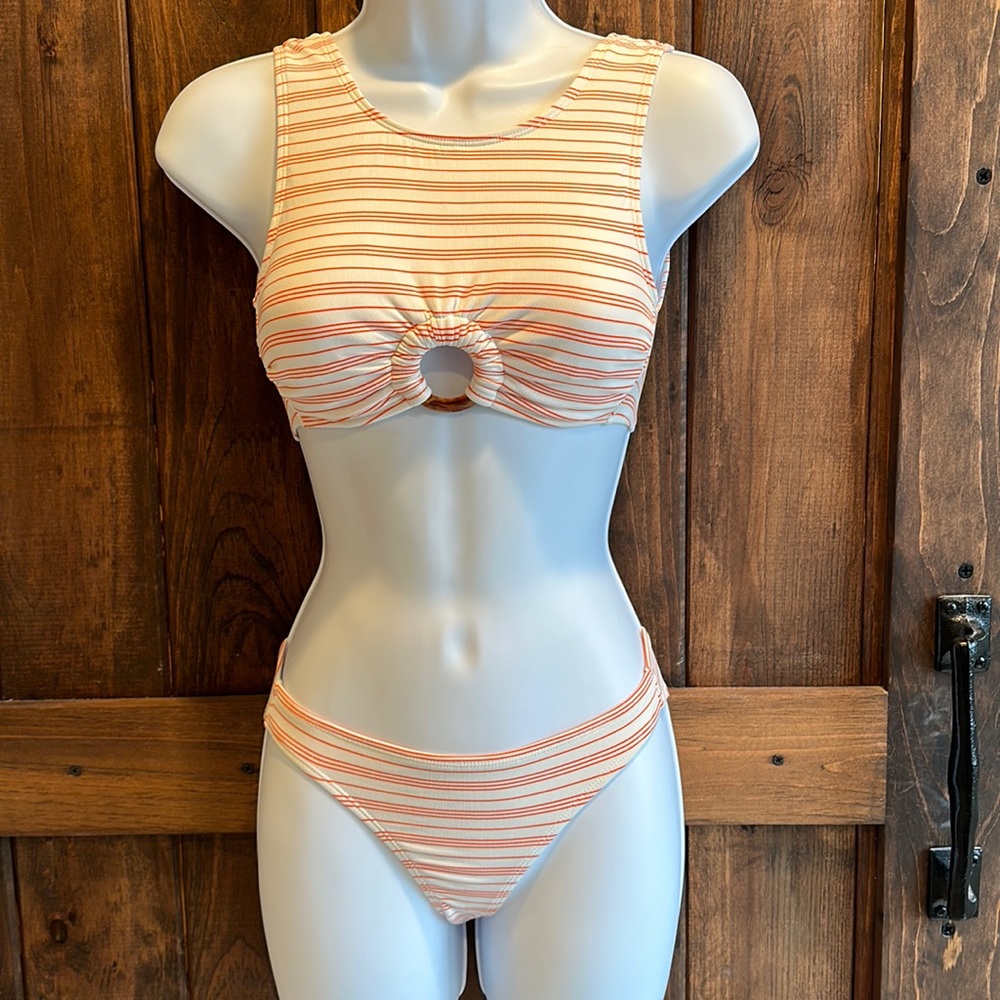 Women's XS orange stripe halter top bikini